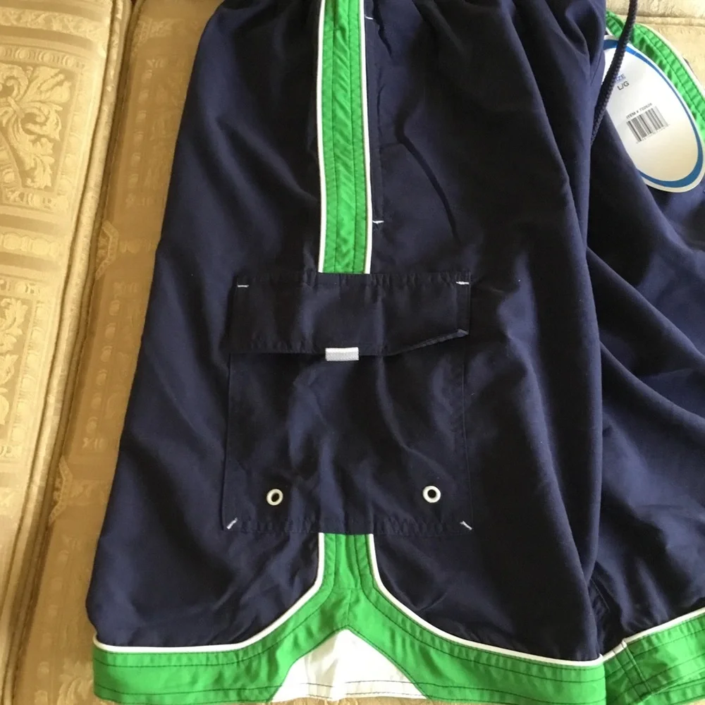 NWT Ocean Pacific OP Men’s Swim Trunks Board Shorts Navy Green Surf cargo pocket